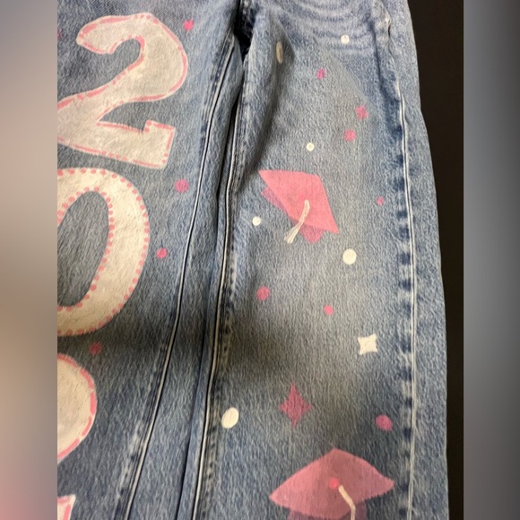 AMERICAN EAGLE HIGH WAISTED BAGGY WIDE-LEG JEANS PAINTED GRADUATION 2025 SIZE 0 - Picture 6 of 14